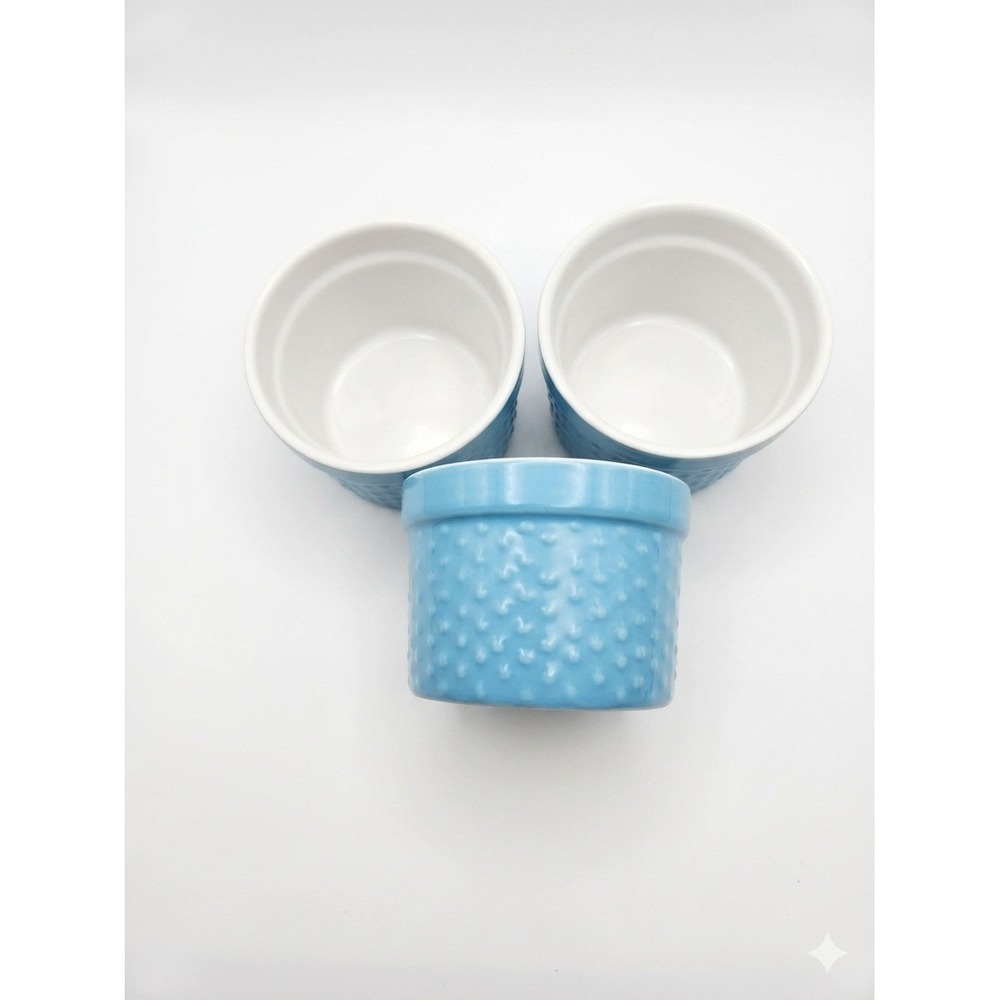 HomeEssentials Minis Blue Textured Ceramic Ramekins Set of 3 3.5oz Baking Dishes - Picture 2 of 3